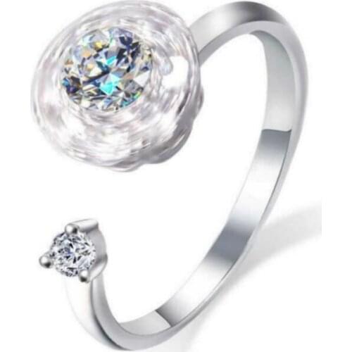 Megin D White Gold Plated Spinning Rotatable Flower Crystal Multi Zircon Vintage Rings for Women Couple Friends Gift Jewelry Ane