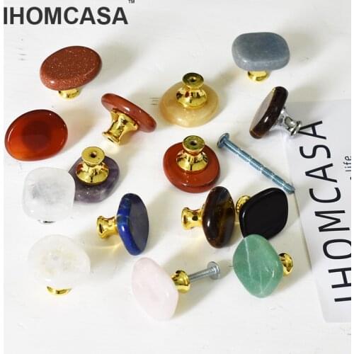 IHOMCASA chakra reiki crystals knob natural stone cabinet wardrobe shoe door drawer knobs gift jewelry box decoration handles