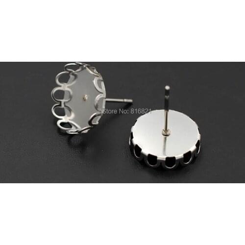 12mm - 20mm Glass Cameo Cabochons Bases Stainless steel Earrings post Circle Filigree Bezel stud Earrings DIY Findings NO Fade