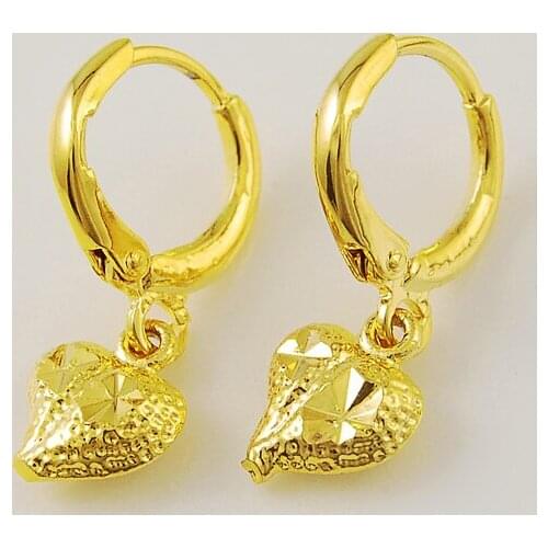 Korean style earrings,gold color Womens Fashion Jewelry Accessories 24K Yellow Gold heart Earrings for women Wholesale Jewelry
