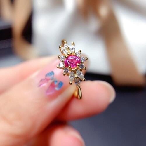 Shilovem 925 silver sterling real Natural sapphire Rings fine Jewelry party trendy open ring new plant gift 3*4mm mj030455agl