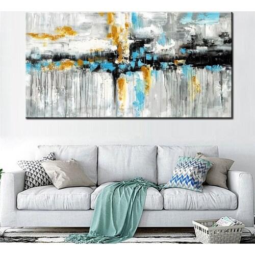 Modern Abstract Oil Painting Light Blue Canvas Painting Print Poster Wall Painting Art for Bedroom Living Room Home Decoration