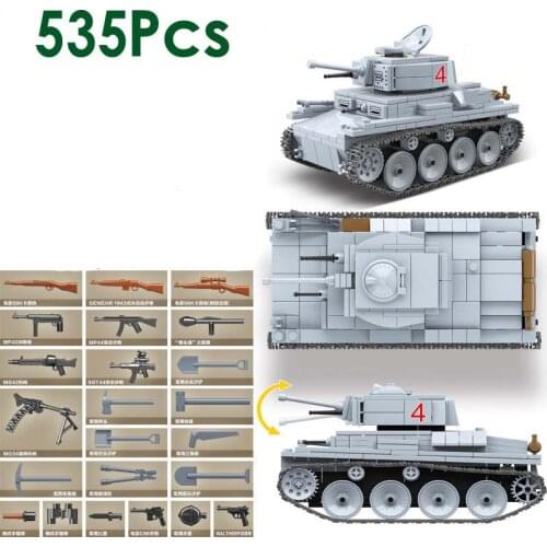 Military series World War II Germany PZ.38 (t) LT-38 light tank soldier DIY Model Building Blocks Toys Gifts