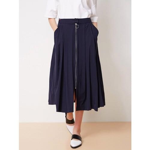 BOSIDENG Skirt Women Solid Flared Retro Casual Over-Knee Length Pleated Midi Office Work Skirt BK/S New skirts B80416138
