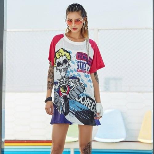 Summer Punk Style Skull Pattern Mesh Fabric T Shirt Women Fashion Short Sleeve Harajuku T-shirt