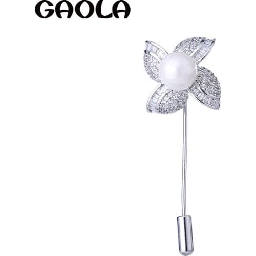 GAOLA New Fashion Clear Windmill Imitation pearls Brooch Zirconia Exquisite Women Jewelry Brooches Pins GLX0193