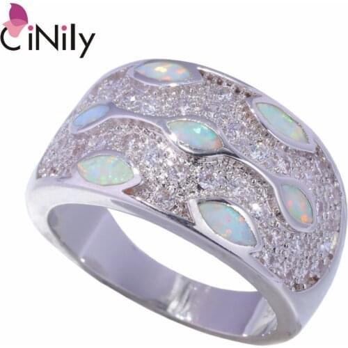 CiNily Created White Fire Opal Cubic Zirconia Silver Plated Wholesale for Women Jewelry Engagement Wedding Ring Size 7-9 OJ9323
