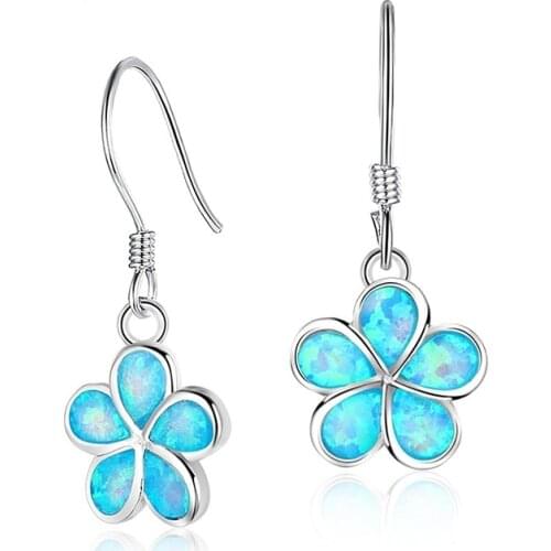 Fashion Women Flower Dangle Earrings Blue Imitation Fire Opal Earrings For Women Accessories Bohemian Statement Jewelry Gift