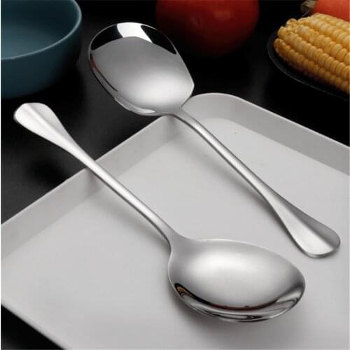 1Pc Thicken Dinner Dish Soup Rice Western Restaurant Cafe Public Spoon Large Stainless Steel Round Head Buffet Serving Spoon