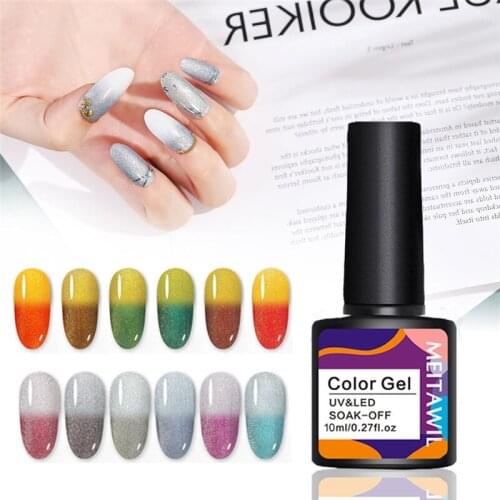 10ml Nail Gel Polish Gold Silver Glitter Sequins Thermal Effect Gel Semi Permanent Base Top Coat Nail Gel Polish