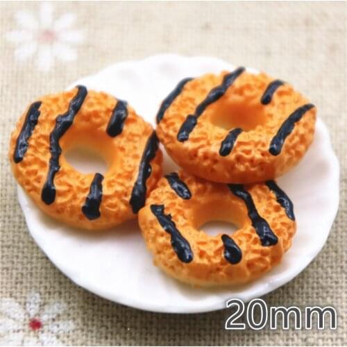 Chocolate donut 10PCS 20mm Resin Flatback Cabochon Miniature Food Art Supply Decoration Charm Craft