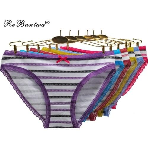 2021 New Cotton Panties for Woman Sexy Lace Underwear Briefs Set Lingerie Ladies Bikini Underpants Striped Knickers 10 Pcs/Lot