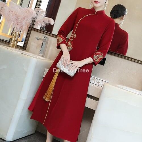 2021 lady party dress oriental womens flower embroidery cheongsam chinese style qipao wedding gowns chinese traditional dress