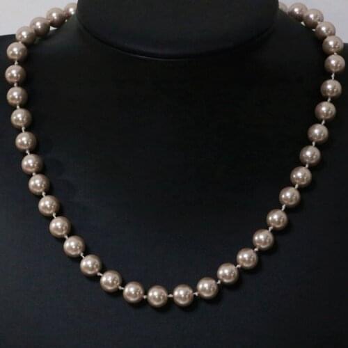 Free shipping champagne round beads shell simulated-pearl 8,10,12,14mm fashion women chain necklace elegant jewelry 18inch B1644