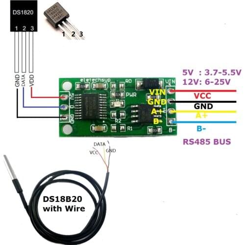 DS18B20 RS485 RS232 TTL Com UART Temperature Acquisition Sensor Modbus RTU for Arduino PC PLC MCU