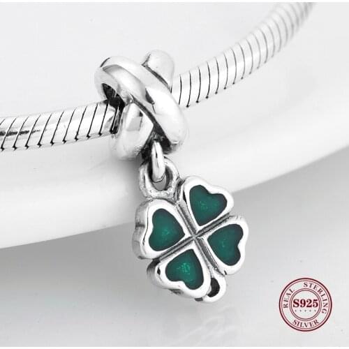 Hot 925 Sterling Silver Green Enamel Heart Charm Pendants Beads Fit Original Bracelet Necklace DIY Jewelry Making