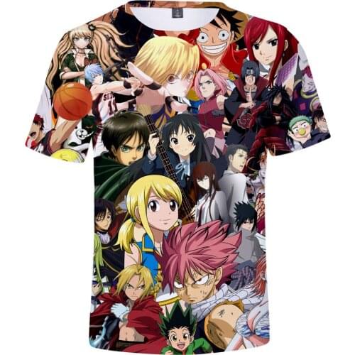 3D T Shirt Anime FAIRY TAIL COSPLAY Natsu Summer Fashion Tee Tops Men / Boys Print Clothes Cartoon Casual Street Hip Hop T-shirt