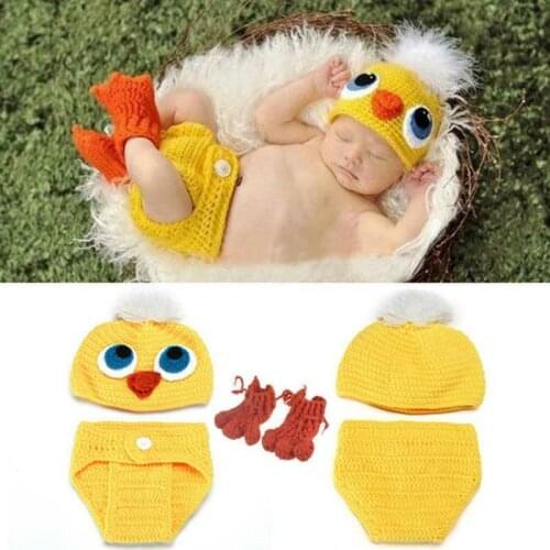 Newborn Baby Knit Crochet Duck Chick Clothes Hat Photo Photography Prop Outfit