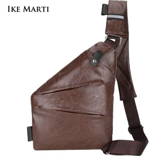 IKE MARTI PU Leather Chest Bag Men Waterproof Travel Pocket Anti-theft Tactical Sling Bag Male Chest Cross Body Bag for Men