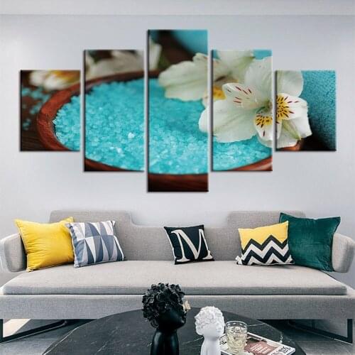 Canvas Painting Wall Art Picture Decor Spa Supplies Sea Salt Flowers 5 Panels Modern Zen Canvas Painting Prints Art
