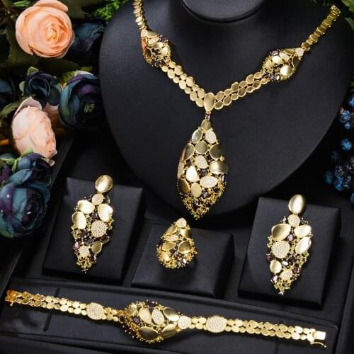 KellyBola Jewelry Luxury Gorgeous Colored Zircon 4PCS Jewelry Set Bride Wedding Engagement Accessories Jewelry New 2021