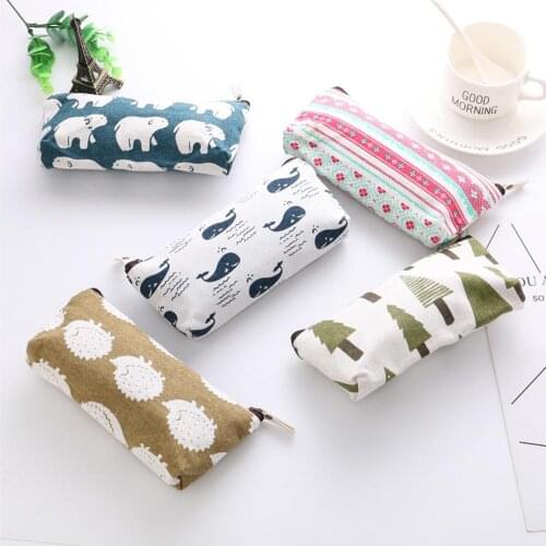 Whale Flower Printed School Student Cute Pencil Case Kawaii Pen Storage Bag Pencil Cases For Girls Boys School Supplies