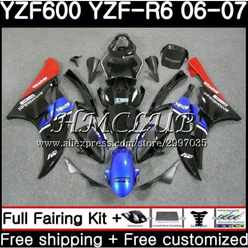 Body For YAMAHA YZF R 6 YZF 600 YZF-600 YZF R6 2006 2007 Frame black blue 16HC.16 YZF-R6 06 07 YZF600 YZFR6 06 07 Fairing Kit
