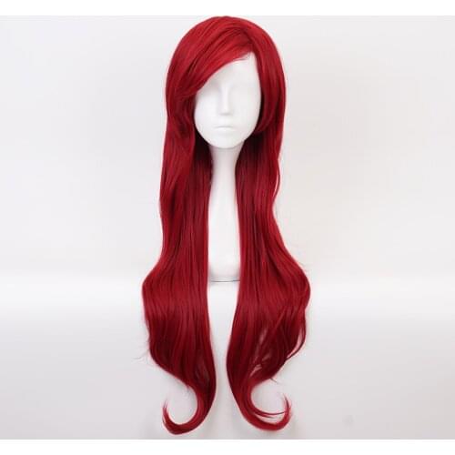 Red 70cm The Little Mermaid Wig Synthetic Curly Hair Cosplay Wigs Princess Ariel Wig Role Play Costume + Wig Cap