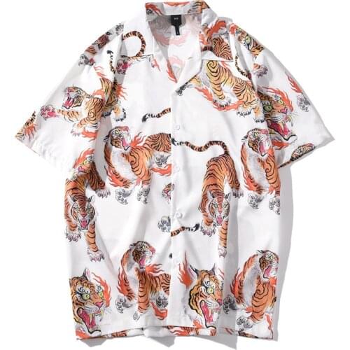 Summer Tiger pattern retro print shirt mens and womens short-sleeved travel beach shirts