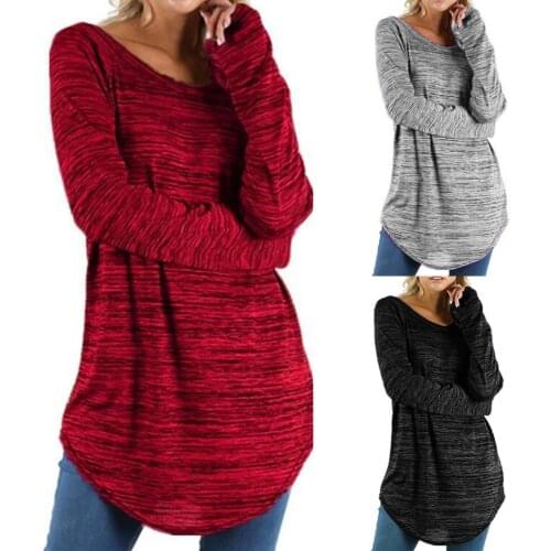 Baggy Clothes Oversize Big Size Tunic Long Sleeve T Shirt Women 5xl Scoop Neck Curved Hem T Shirt Solid Color Plain Shirt Loose