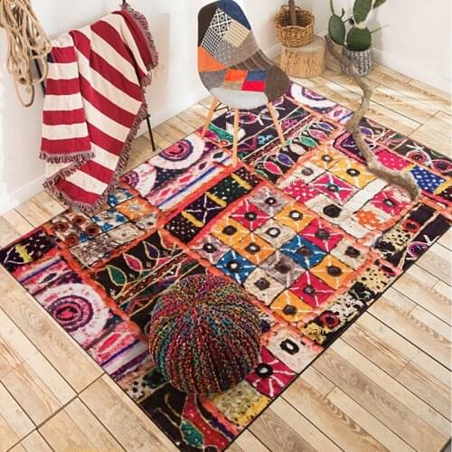 Retro Bohemian Ethnic Style Multi-color Bedroom Door Living Room Short Crystal Velvet Floor Mat Customization
