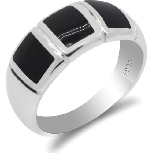 Black Enamel 925 Sterling Silver Ring For Men Women Middle East Simple Design Turkish Handmade Finger Rings Jewelry Rings