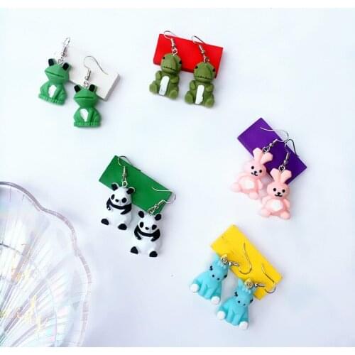 2021 New Creative Resin Cute Cartoon Animals Women Earrings Figurines Earrings Fun Student Ear Clip Accessories Trendy Jewelry