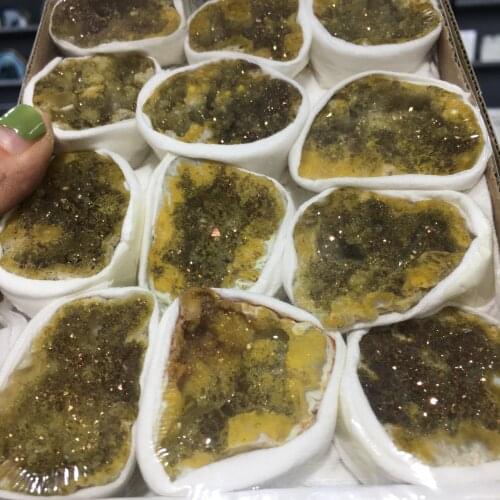 12pcs Natural Angel Aura Agate Geode Crystal Hole Mineral Specimen Contains Clean Clusters Electro Plating Titanium Coating