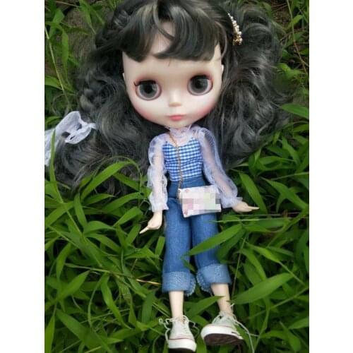 Blythes doll clothes lovely wind joker belt breast wrap + mesh base + blue jeans set 3 sets 2 color optional doll accessories