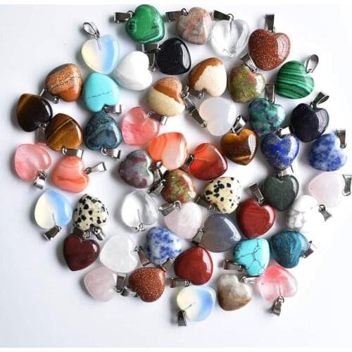 Wholesale 50pcs/lot fashion good quality natural stone mix heart charms pendants 16mm for jewelry accessories making free