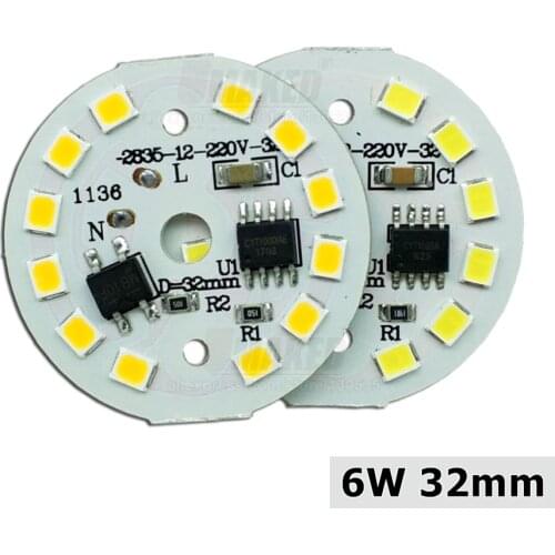 6W 32mm AC 220V pcb with integrated IC driver, Driverless led bulb PCB board, Direct to AC 220V