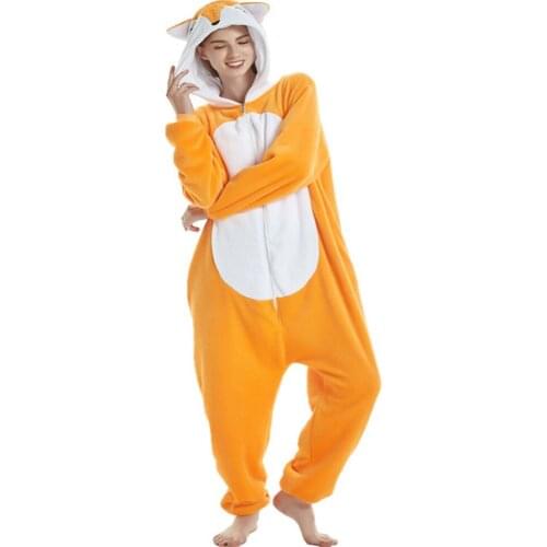 Loose Fox Kigurumi Animal Pijamas Cartoon One-Piece Pajama Hooded Flannel Onesie for adults Women pajamas Cosplay Costume Suits