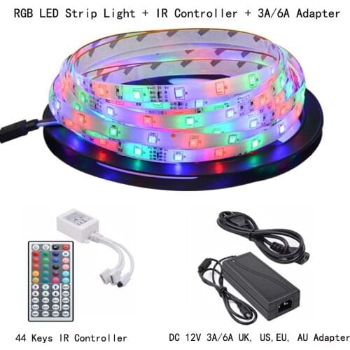 Led Strip Lights 2835 Multi-Color Kit IP65 Waterproof Flexible RGB 60leds/m with 24 Key Remote DC 12V Power Supply for Indoor