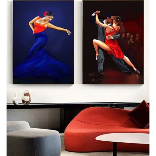 Woman Dancing Tango Wall Art Canvas Painting Passionate Dancer In Red Dress Posters and Prints Wall Pictures for Home Decor