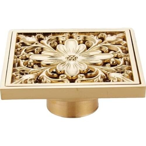 Gold Square Floor Drain Shower Ground Drainer with Strainer Filter Drainage Clean for Bathroom Washroom