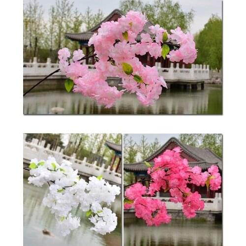 1M long Four Branches Each Bouquet Artificial Cherry Blossom Flowers SakuraTree Branch Wedding Arch door Decorative Flower 4A