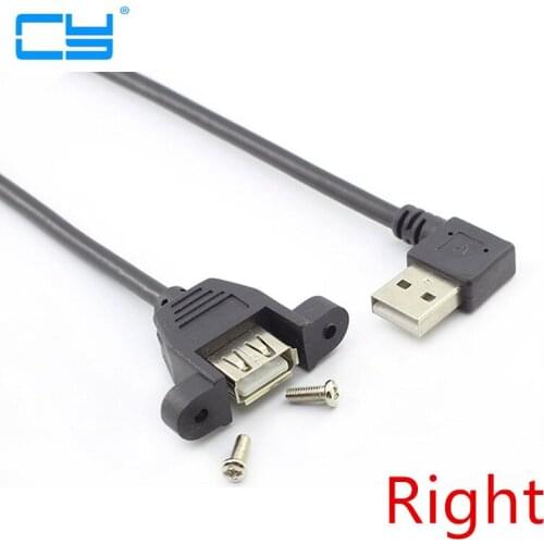 10 pcs/lote Right Left Down UP Angle 90 degree USB2.0 Male to Female Extension mini USB 2.0 Cable 25cm With Panel Mount Hole