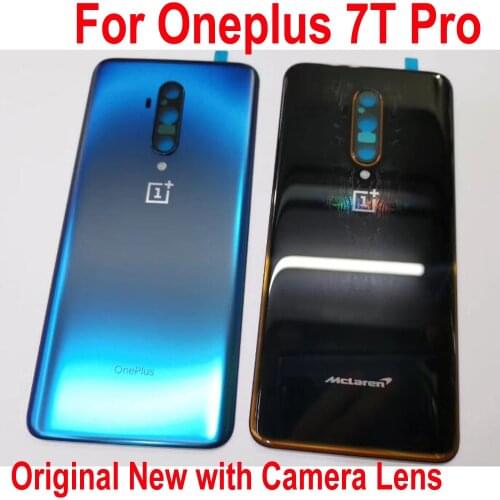 100% Original New Back Battery Cover Housing Door Rear Case with Camera Glass Lens For OnePlus 7T Pro + STICKER Adhesive