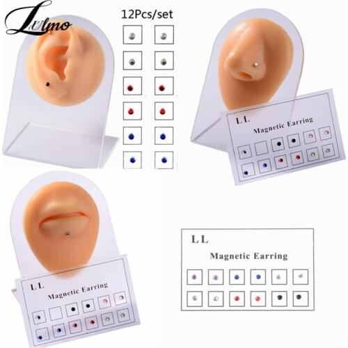 12Pcs/Set Magnet Fake Cheater Non Pierced Jewelry Magnetic Earring Piercings Ear Tragus Cartilage Lip Labret Stud Nose Ring