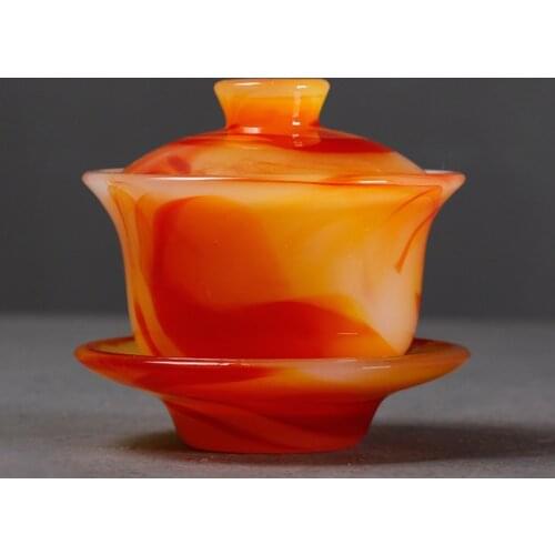 140ml Agate Jade Porcelain Tea Bowl China Tea Tureen Ceramic Teaware Kung Fu Tea Set Puer Gaiwan Drinkware Decoration Crafts