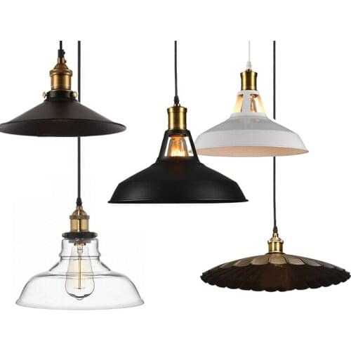2018 Industrial retro style Art LED Pendant light black white Edison light bulb pendant lamp Hanging Light luminaries lampshade