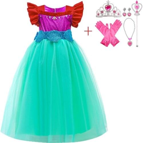 2021 New Summer Dress Kids Princess Party Costume Cosplay Fantasy Baby Girls Dresses +5Pcs Accessories Vestido Children Clothing