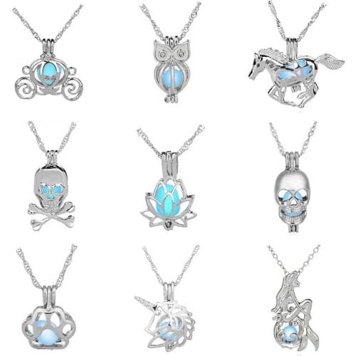 3 Pcs Women Luminous Necklace Silver Color Cage Pearl Bead Pendant Locket Necklace Love Wish Oyster Locket Can Opened Necklace