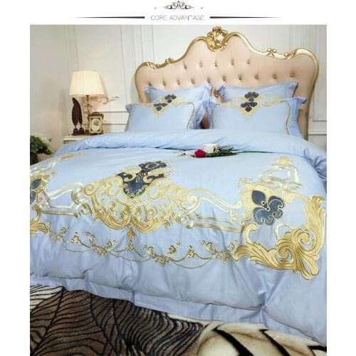 Blue pink 100S Egyptian cotton Embroidery Royal Bedding sets Queen King Luxury Duvet cover Bed sheet set Pillowcases 4/ 6pcs